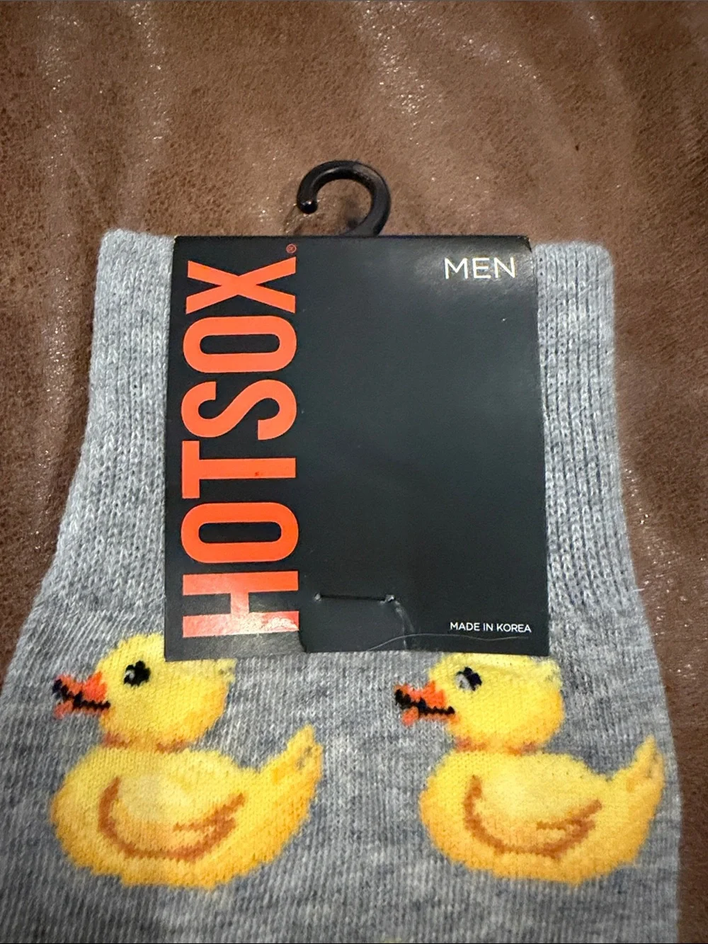 Hot Sox Gray Crew Socks with Yellow Duck Pattern - Men & Women